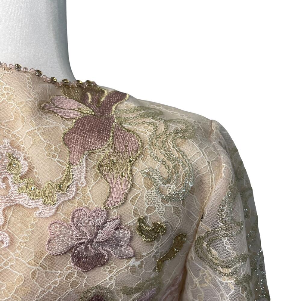 NWOT Mac Duggal blush long sleeve floral applique trumpet style gown - 6 - Picture 5 of 16